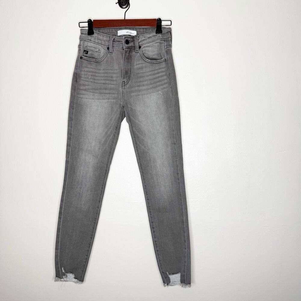 Kancan Gray High Rise Ankle Skinny Jeans Womens Size 3/25 Distressed Hem Stretch